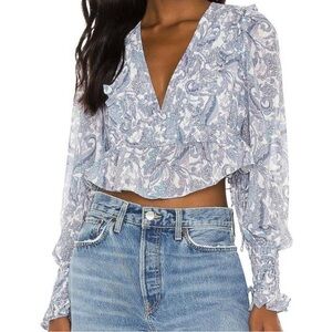 For Love & Lemons Janelle Smocked Elastic Cuffs Top Sz M